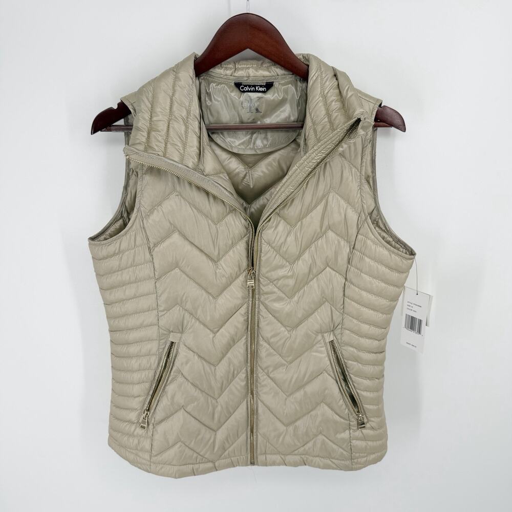 Calvin Klein Performance Down Puffer Vest Women M Outdoor Minimal Neutral Layer